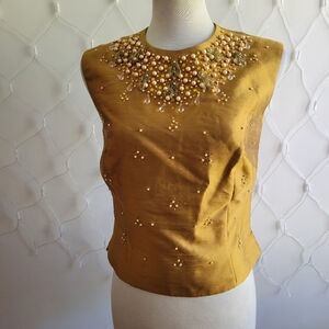 Vintage Shift Top / Beaded & Jeweled / Dark Gold / Sml-Med